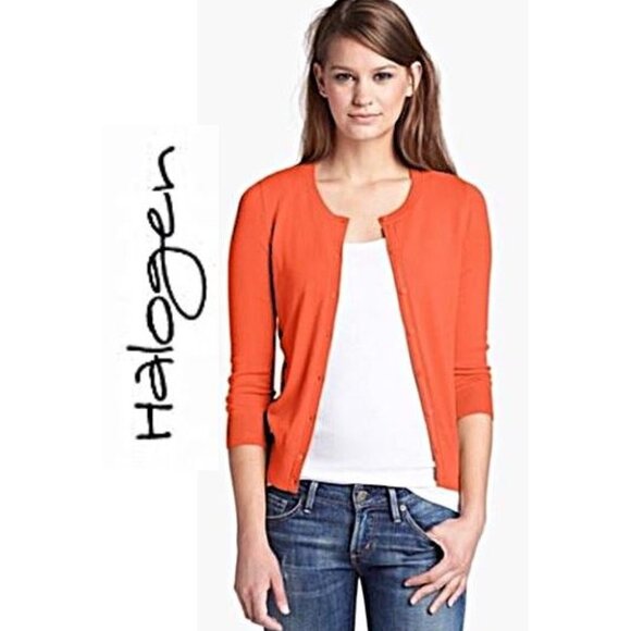 NWT!!! HALOGEN, Orange 3/4 sleeve button down cardigan - Picture 1 of 15
